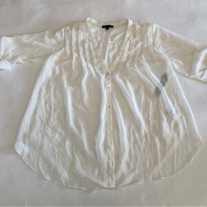 Moa Moa White Pintuck Button-Down Peasant Chiffon Sheer Blouse
